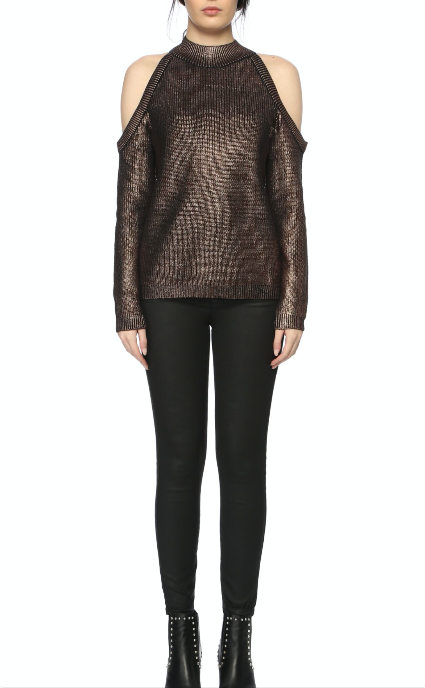Clara Bronze Metallic Jumper with Shoulder Detail