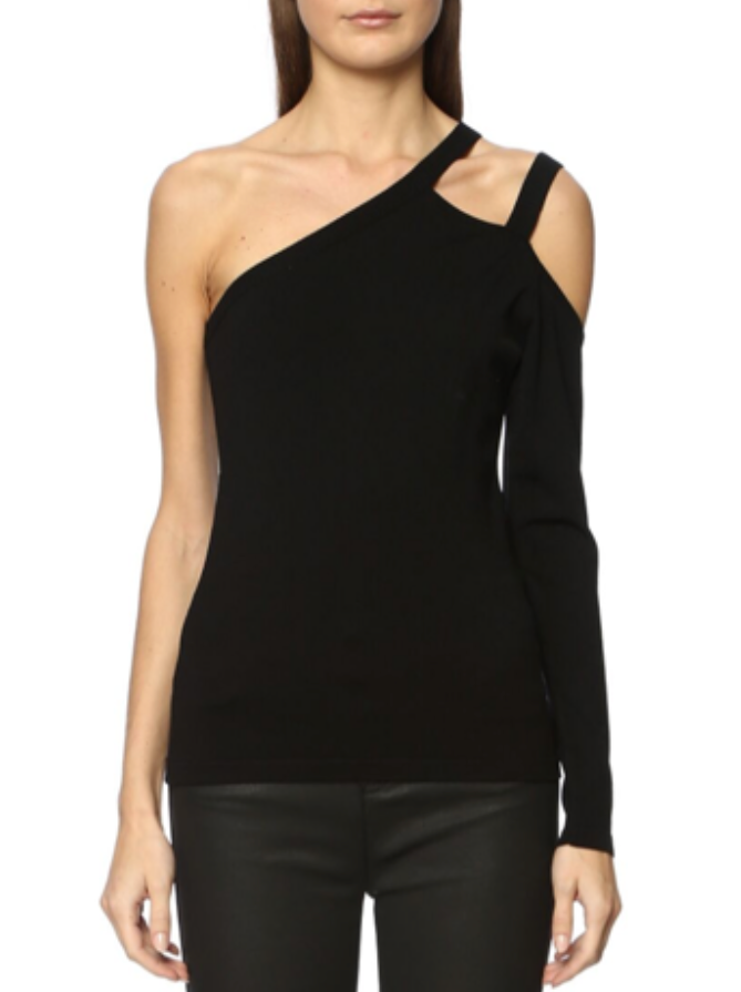 Susan Slim Fit Black Top with Shoulder Detail