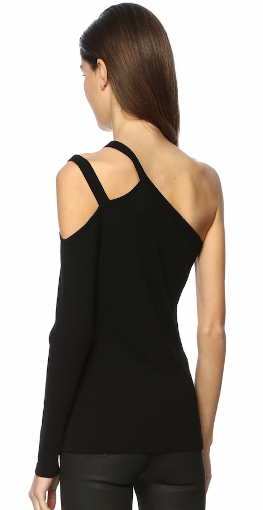 Susan Slim Fit Black Top with Shoulder Detail