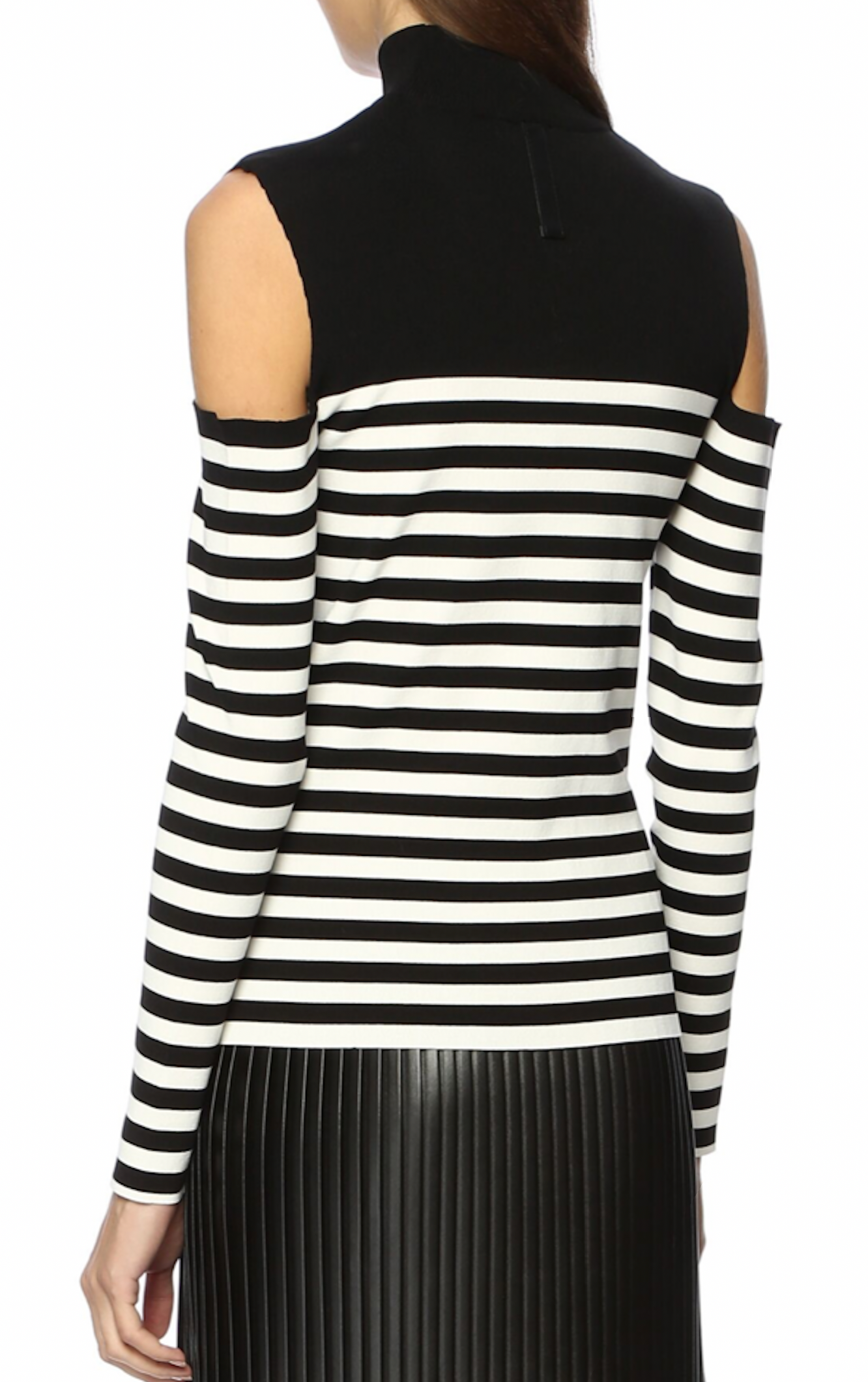 Slim Fit Black and White Stripe Top with Shoulder Detail - Long Sleeves