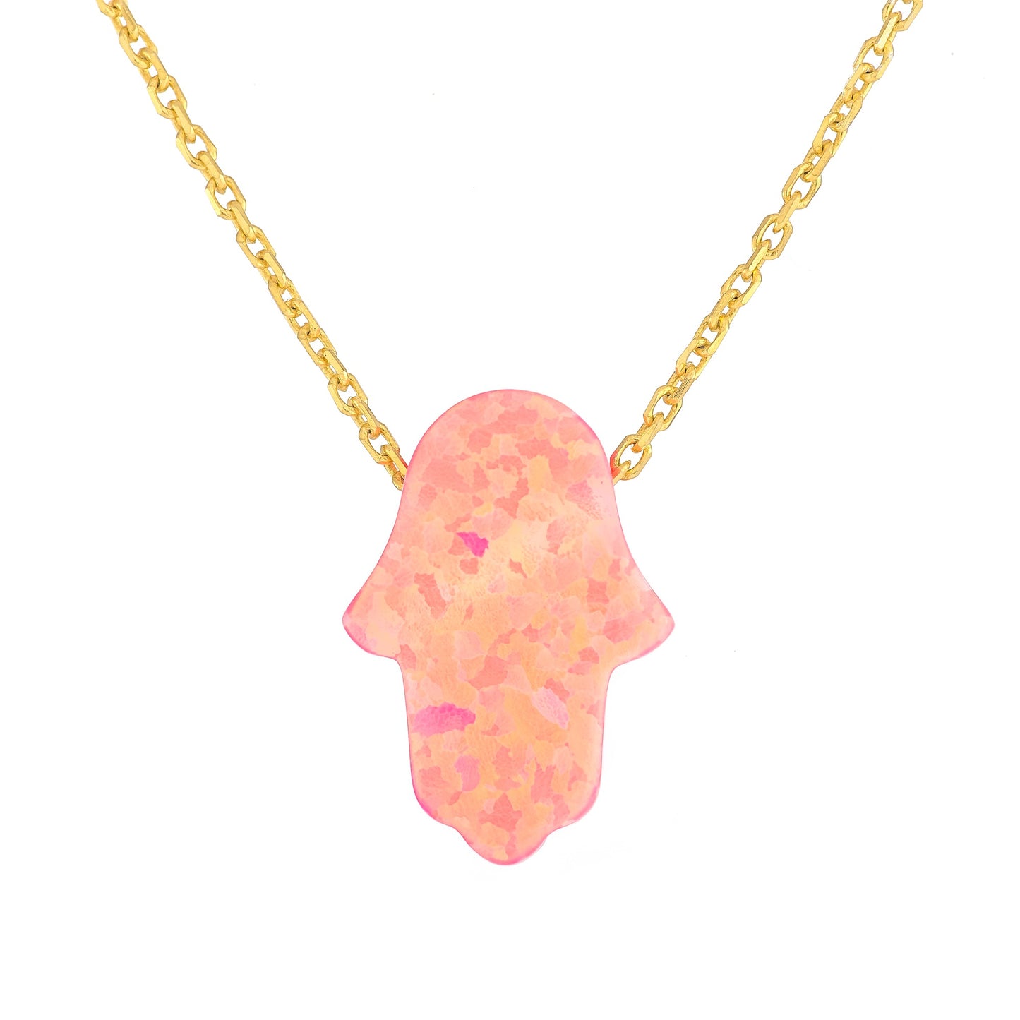 Pink or Green Opal Hamsa Hand Necklace