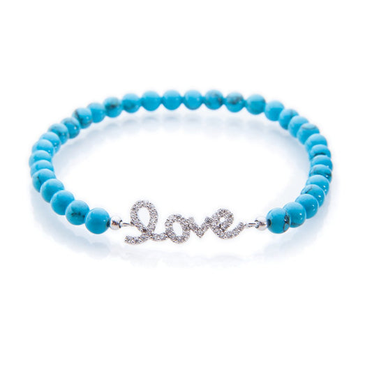 Turquoise Beaded Bracelet 'love' Script Charm