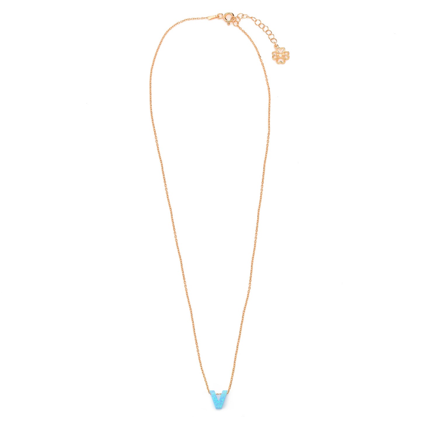 Alphabet V Letter - Opal Necklace