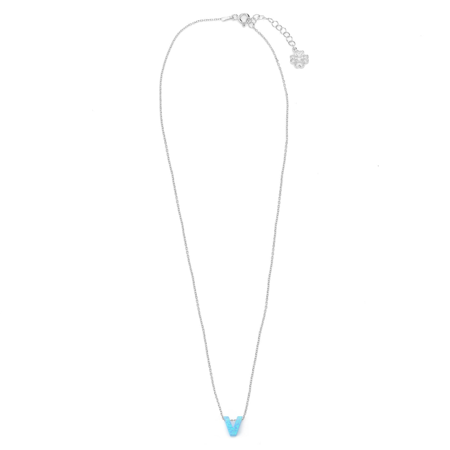Alphabet V Letter - Opal Necklace
