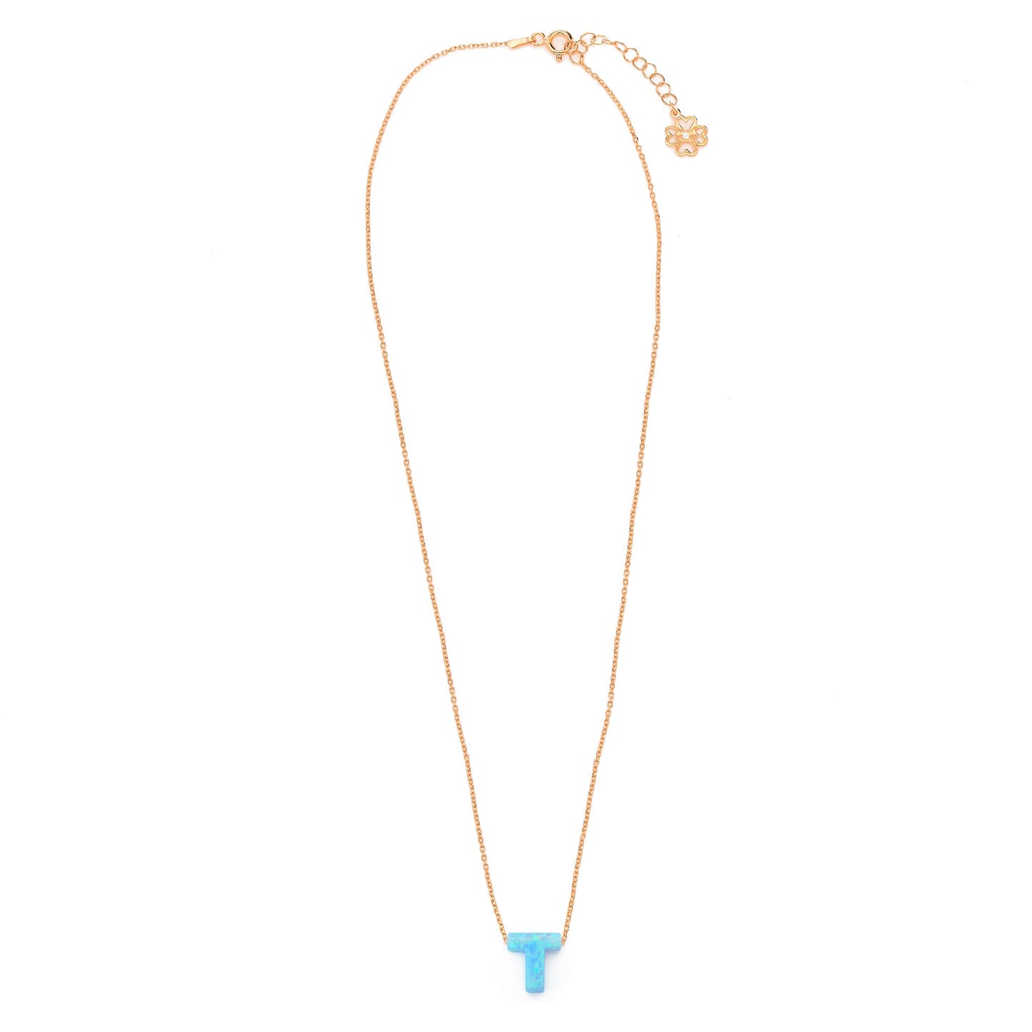 Alphabet T Letter - Opal Necklace