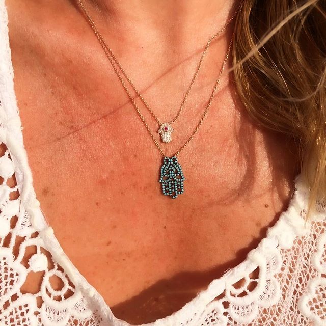 Mini Hamsa Hand With Red Eye Necklace