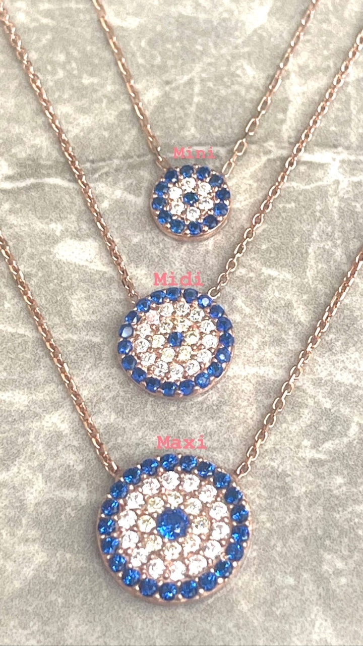 Evil Eye Necklace - 10mm Diam Midi Size