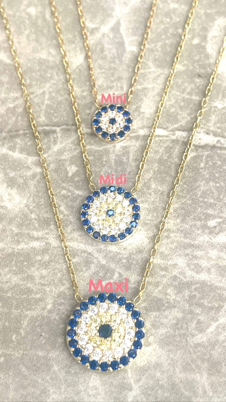 Evil Eye Necklace - 10mm Diam Midi Size