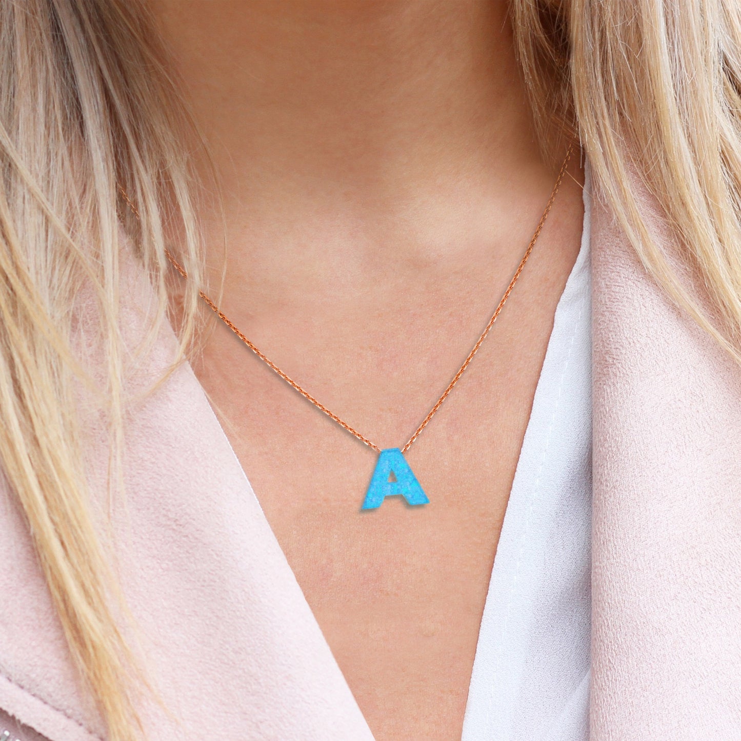 Alphabet A Letter - Opal Necklace