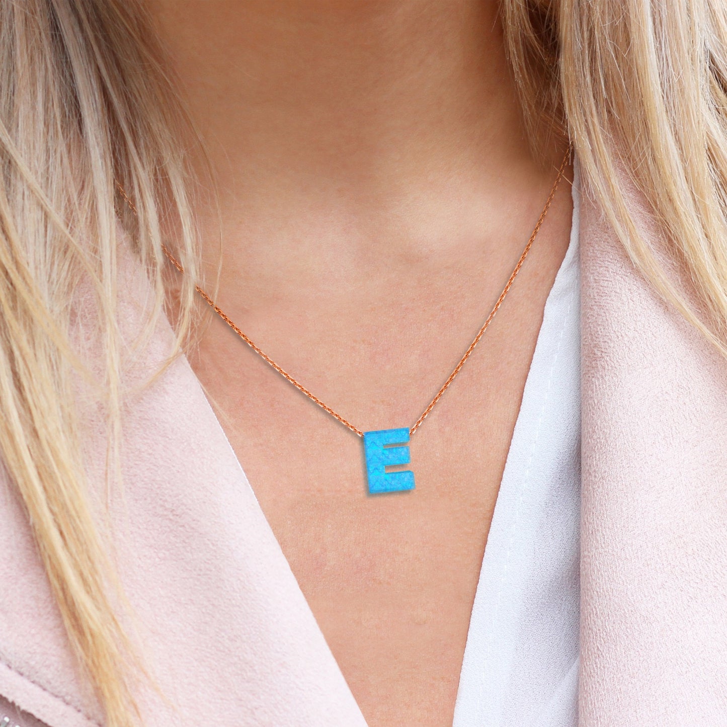 Alphabet E Letter - Opal Necklace