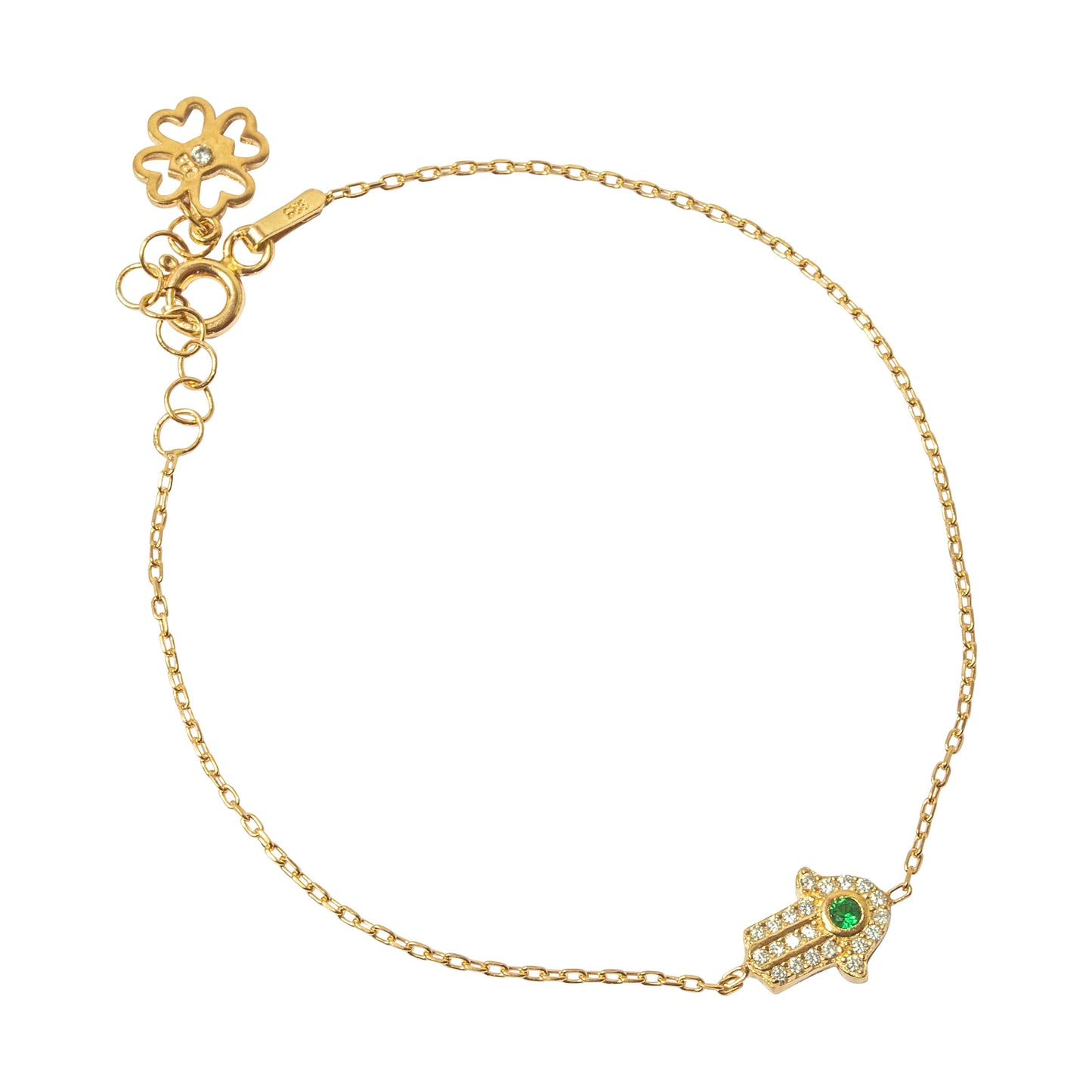 Mini Crystal Hamsa Hand Bracelet with Green Eye