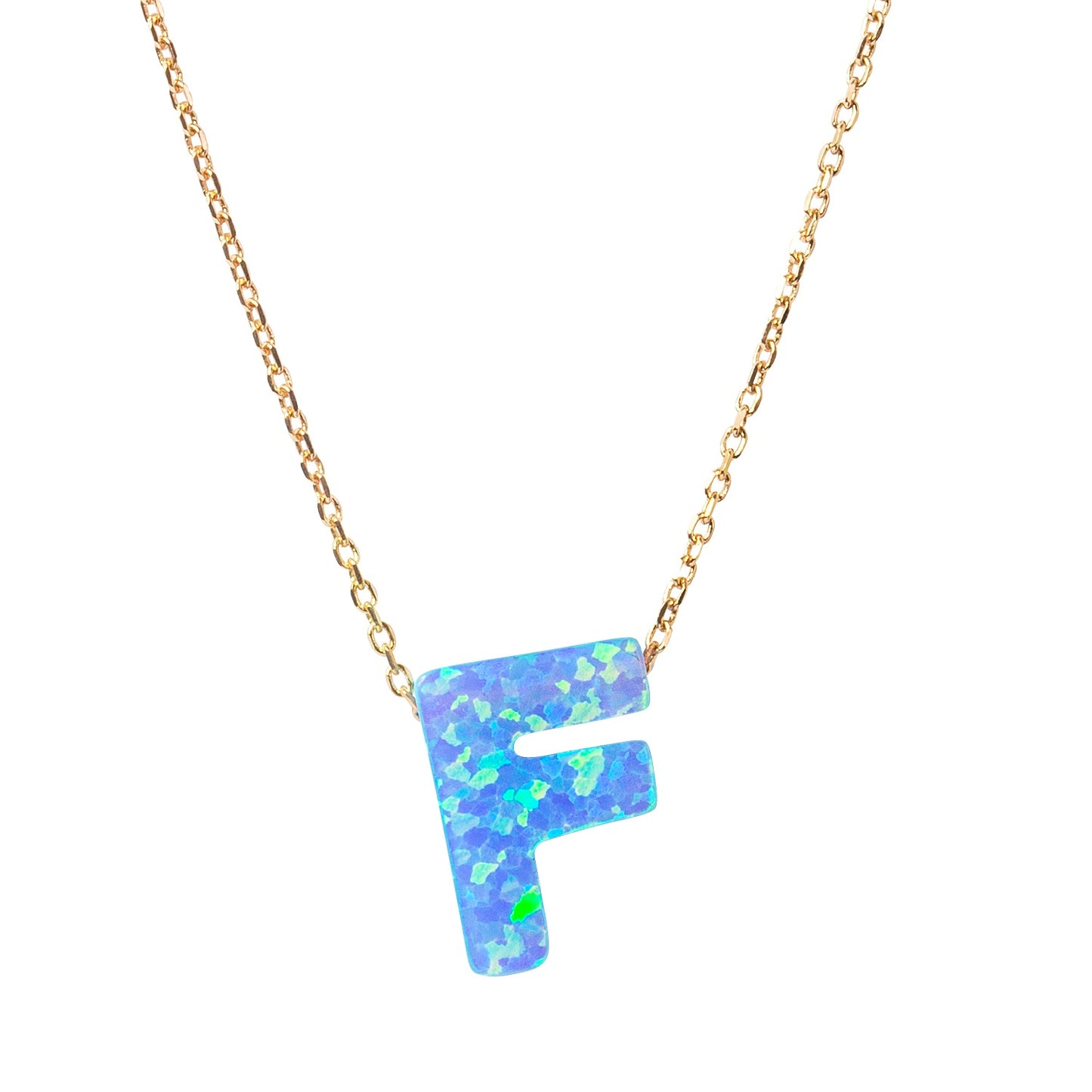 Alphabet F Letter - Opal Necklace