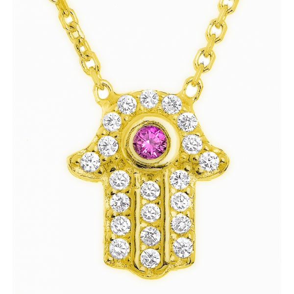 Mini Hamsa Hand With Red Eye Necklace