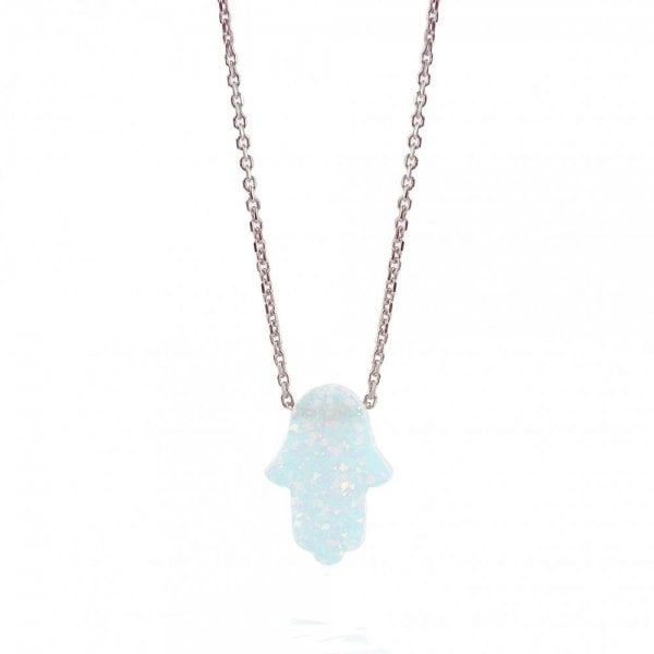 Pearl White Opal Hamsa Hand Necklace