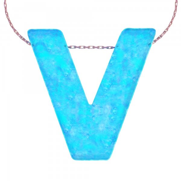 Alphabet V Letter - Opal Necklace