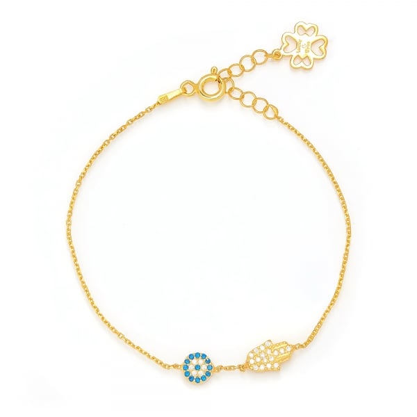 Hamsa Hand and Mini Evil Eye Bracelet