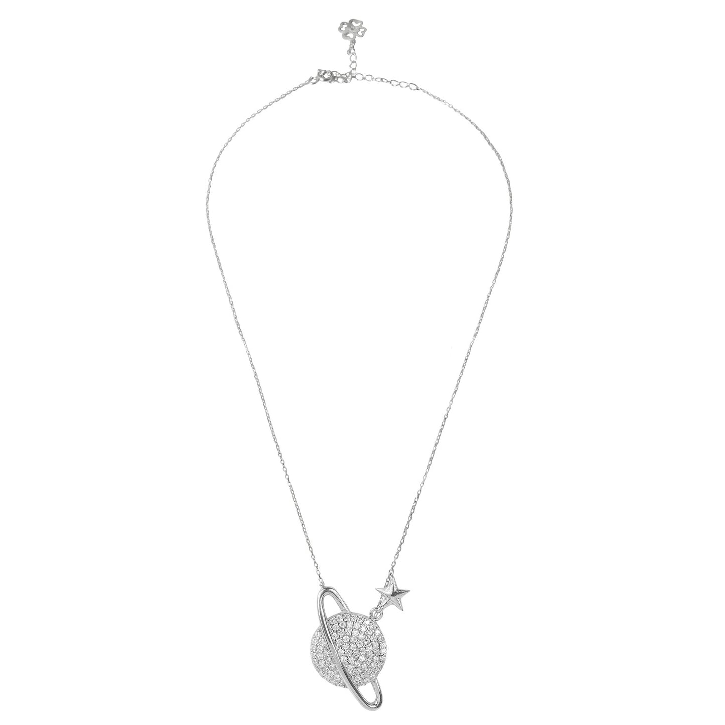 Planet And Star Necklace with Clear Crystals