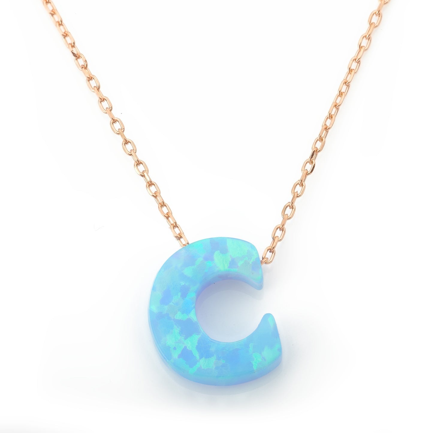 Alphabet C Letter - Opal Necklace