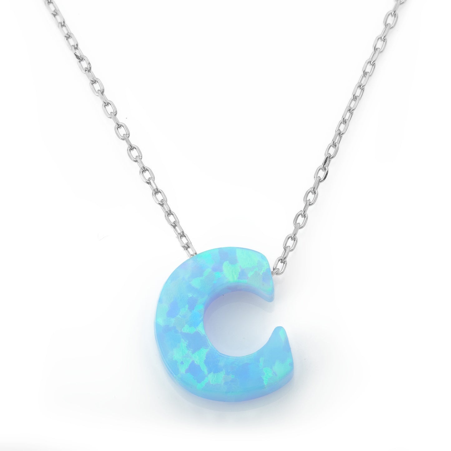 Alphabet C Letter - Opal Necklace