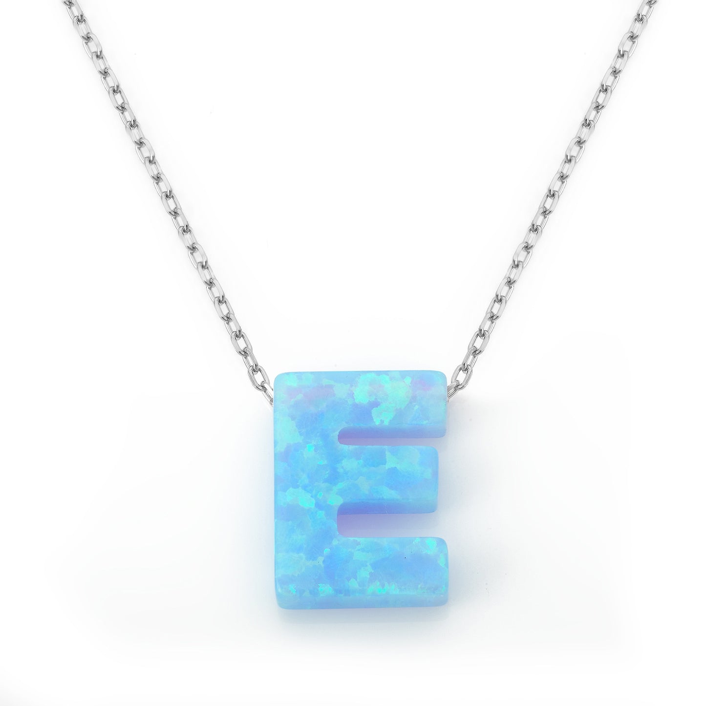 Alphabet E Letter - Opal Necklace