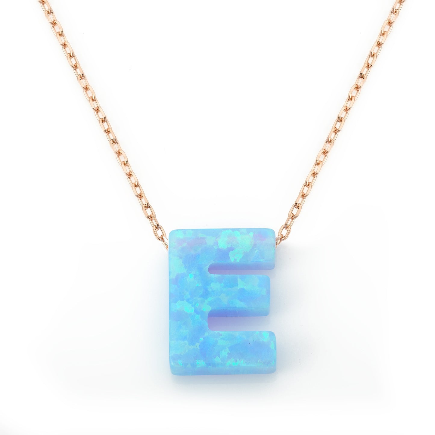 Alphabet E Letter - Opal Necklace