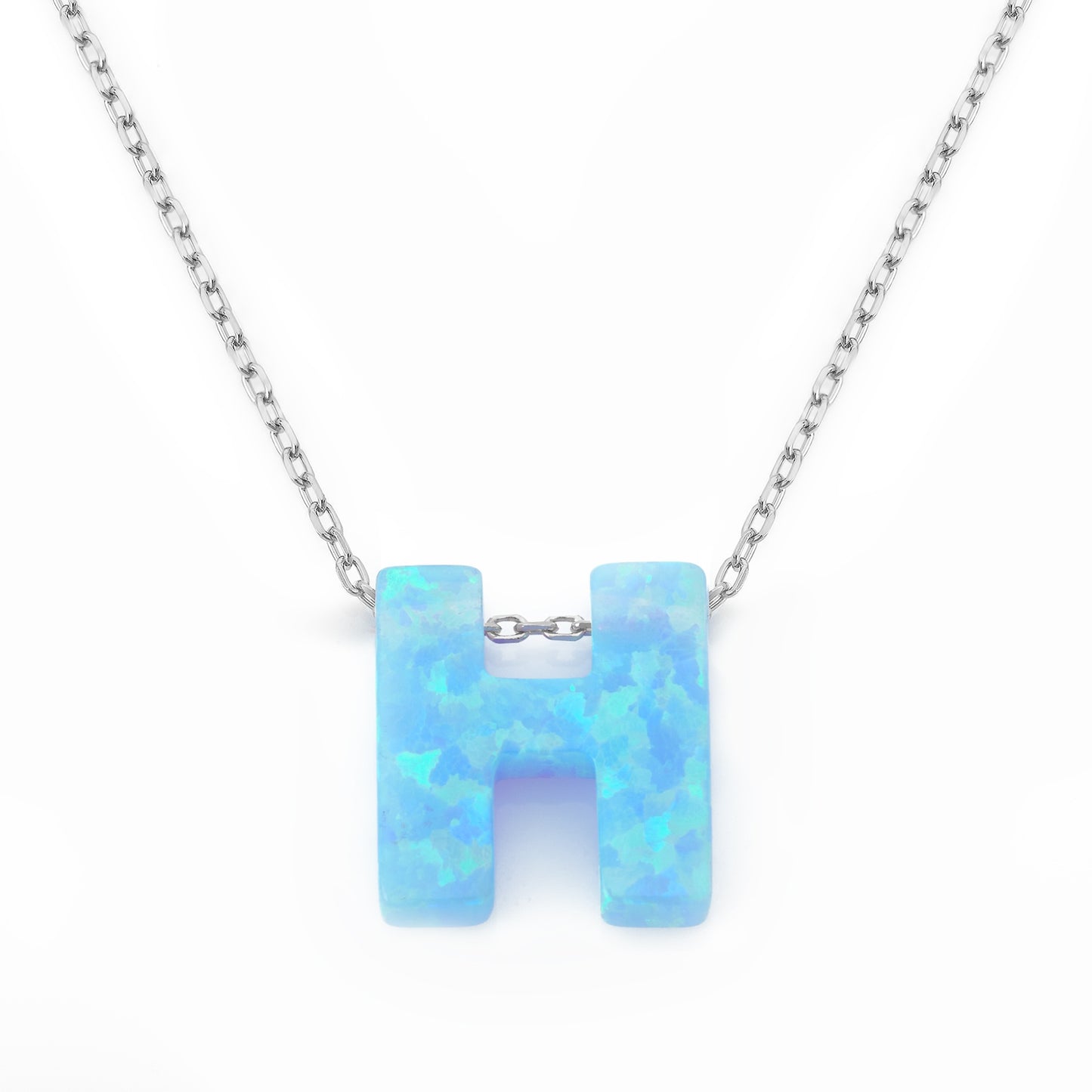 Alphabet H Letter - Opal Necklace