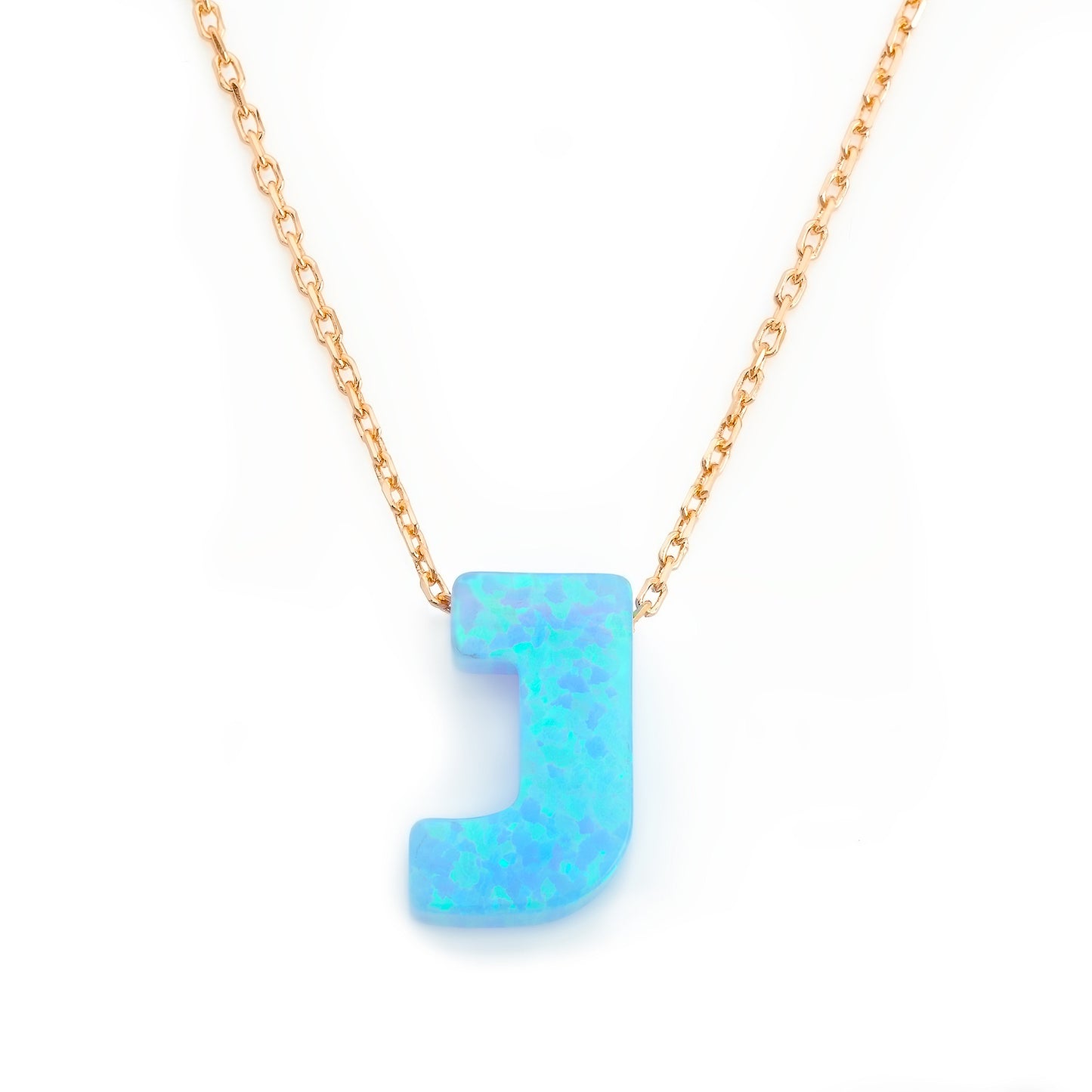 Alphabet J Letter - Opal Necklace