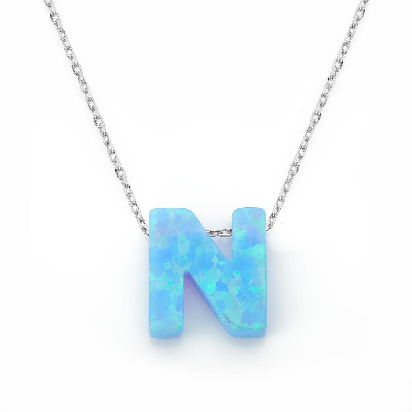 Alphabet N Letter - Opal Necklace