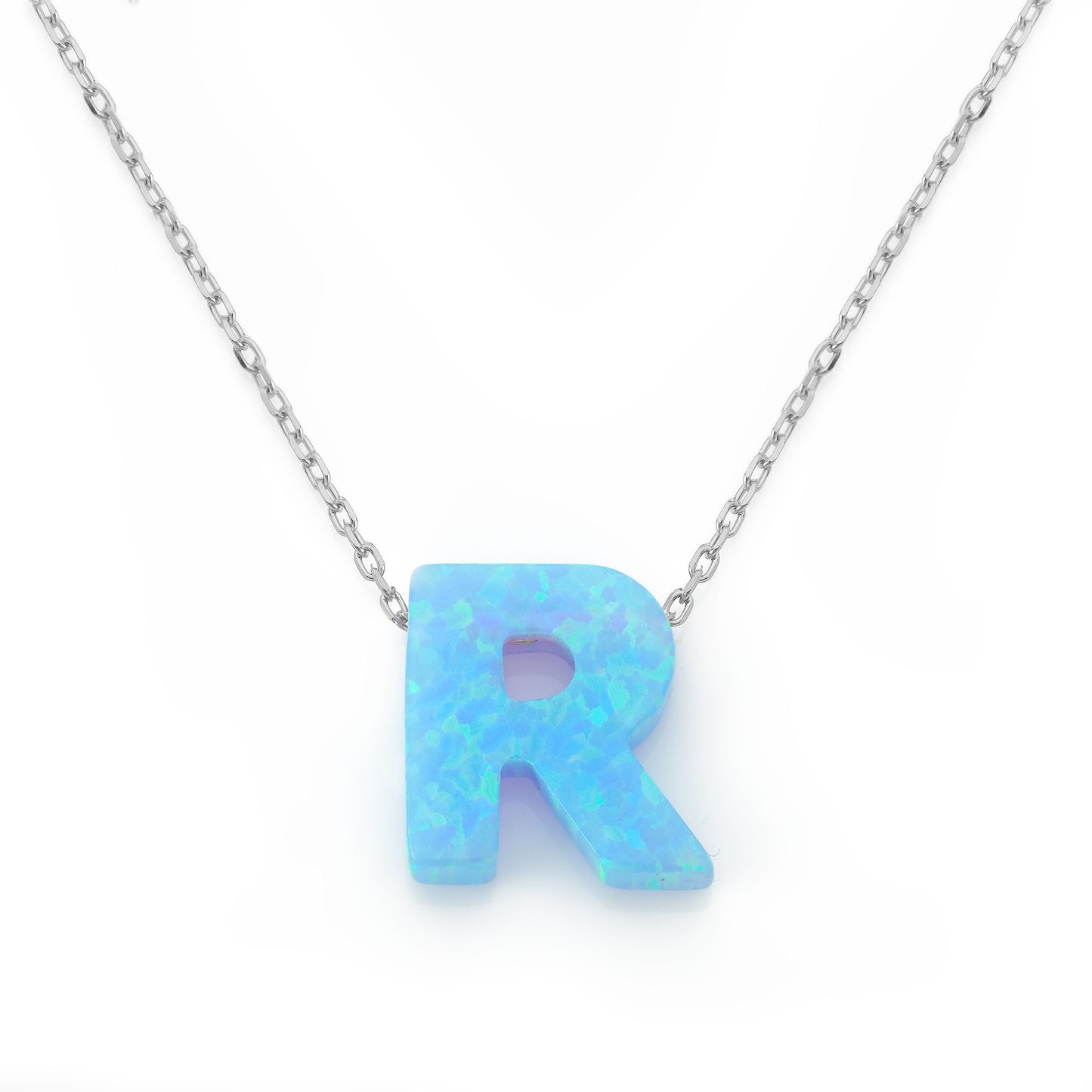 Alphabet R Letter - Opal Necklace