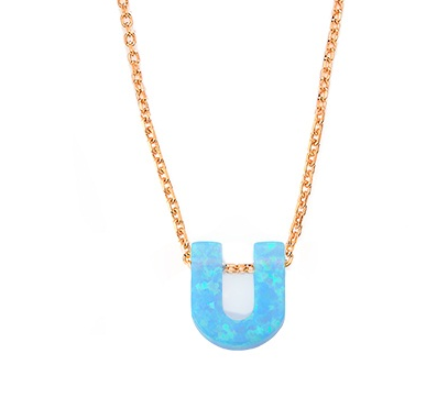 Alphabet U Letter - Opal Necklace