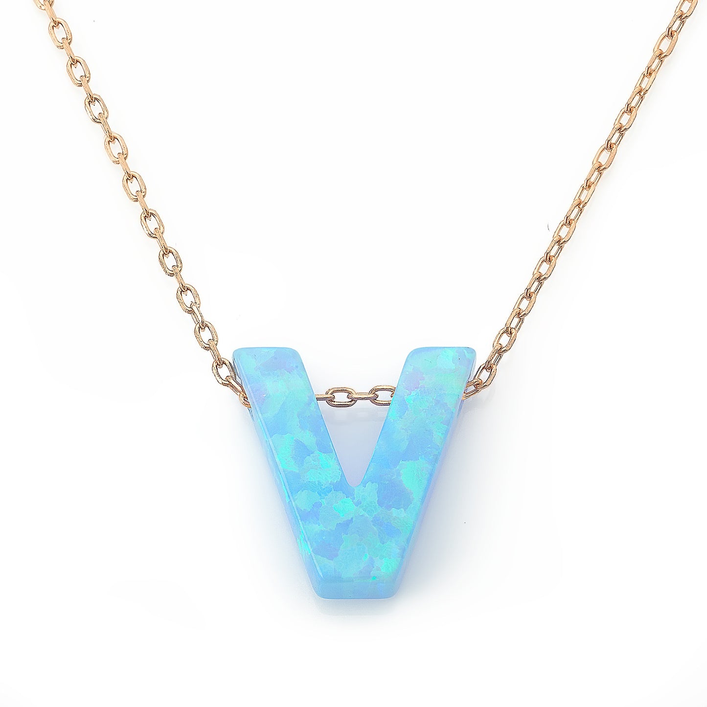 Alphabet V Letter - Opal Necklace