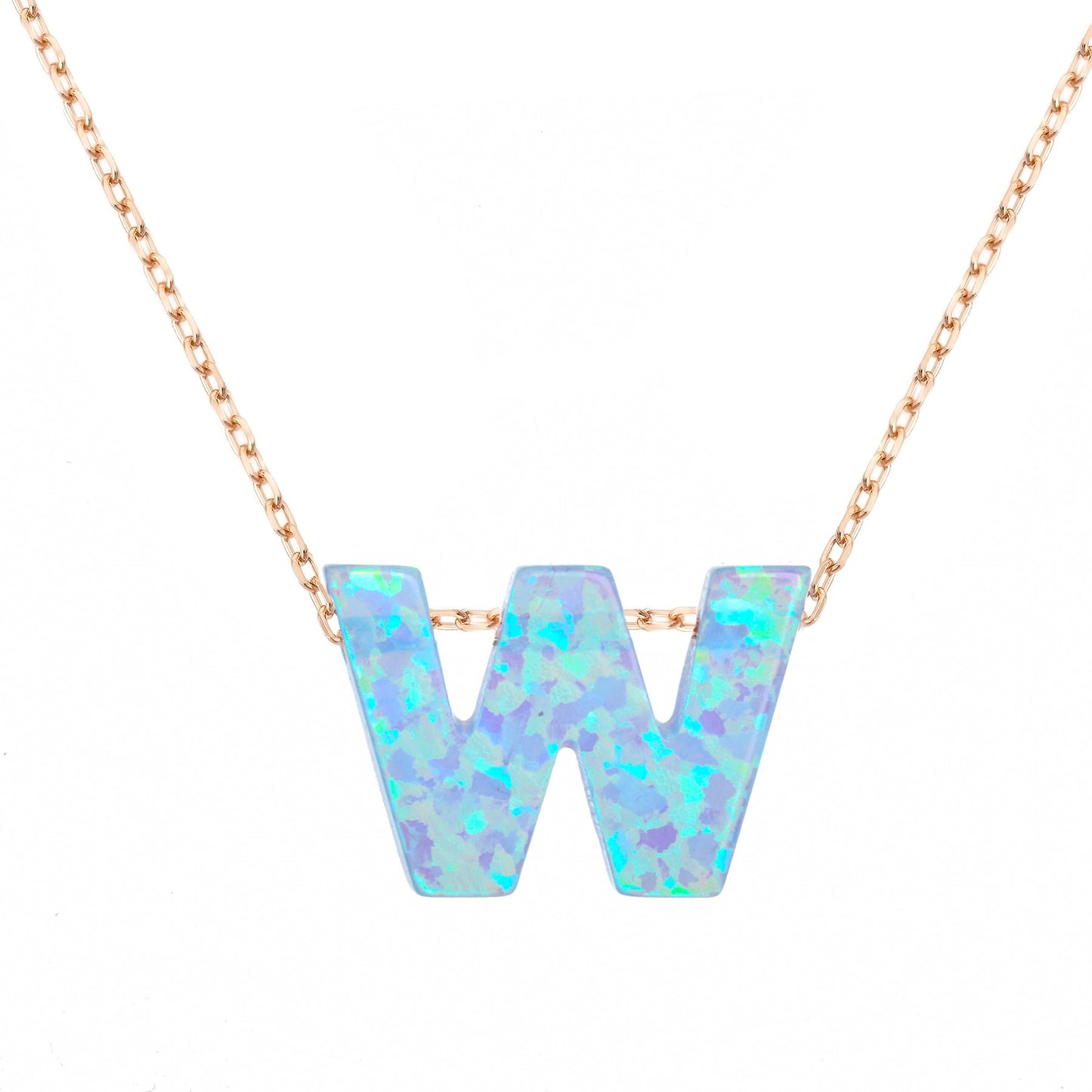 Alphabet W Letter - Opal Necklace