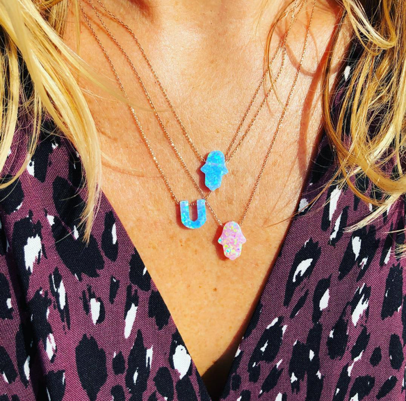Alphabet U Letter - Opal Necklace