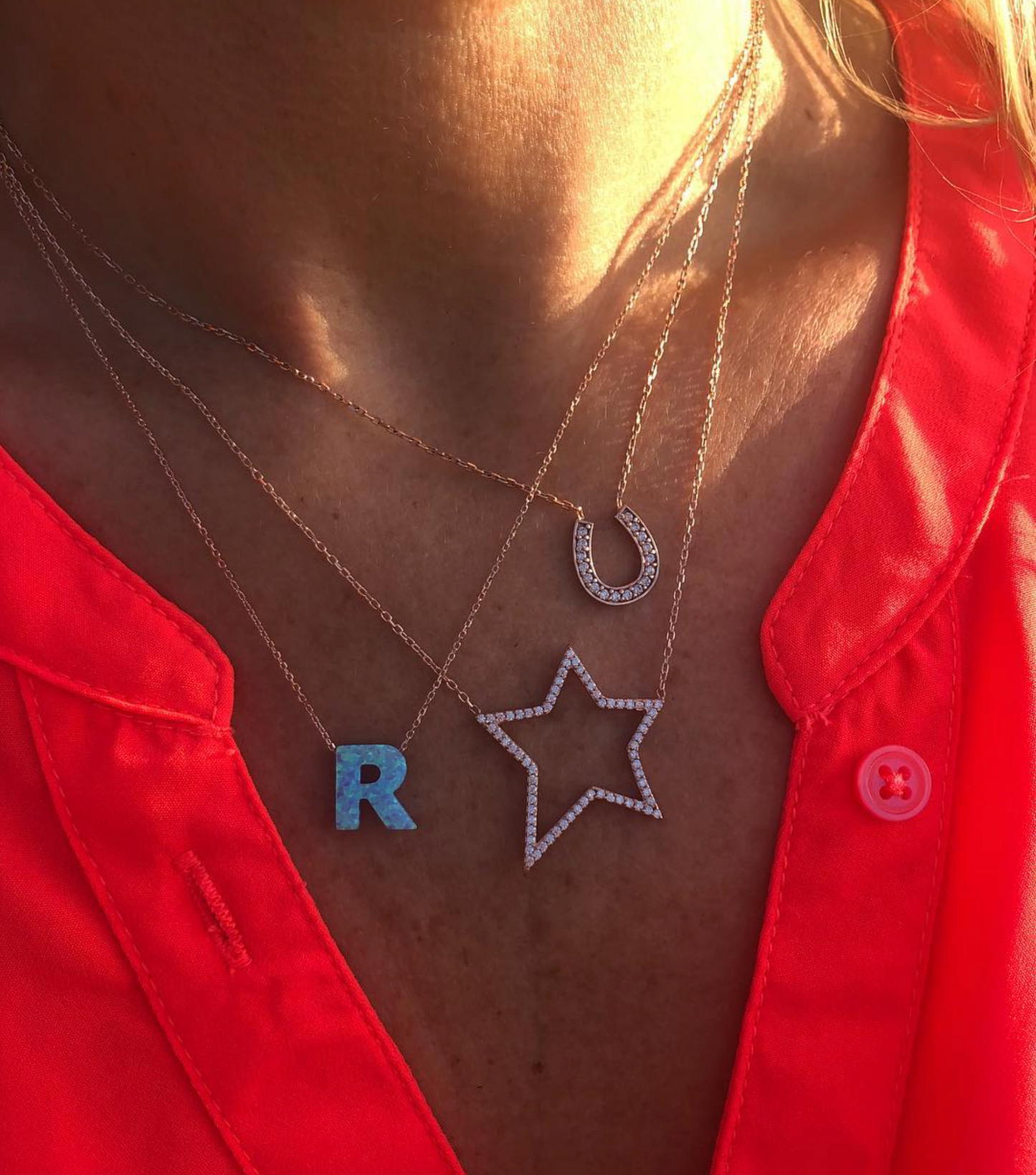 Alphabet R Letter - Opal Necklace