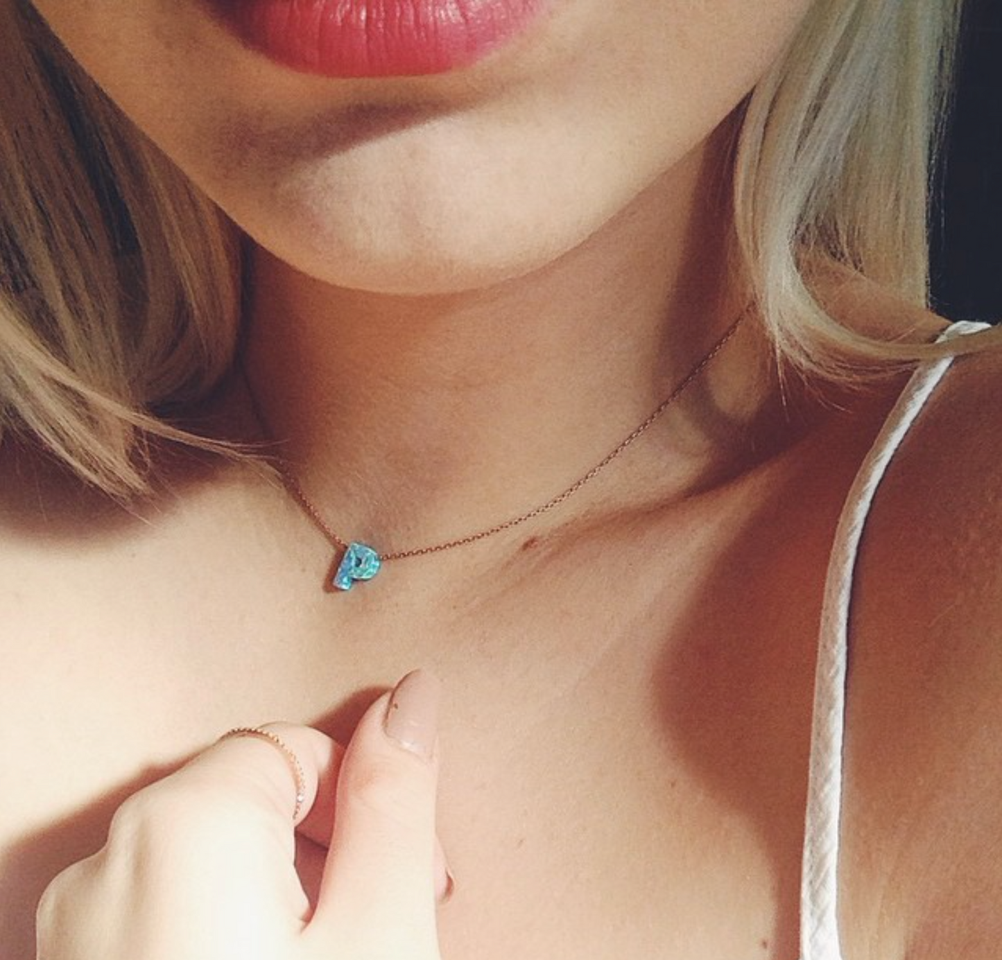 Alphabet P Letter - Opal Necklace