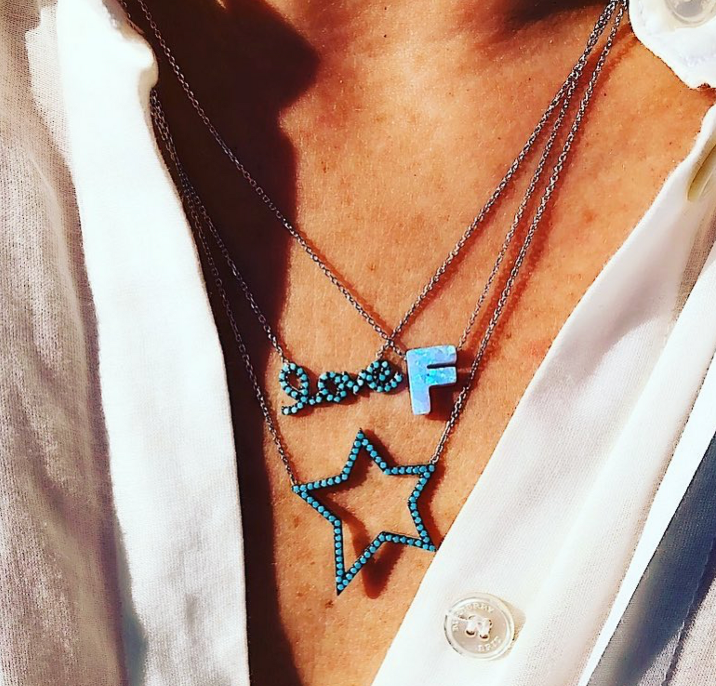 Alphabet F Letter - Opal Necklace