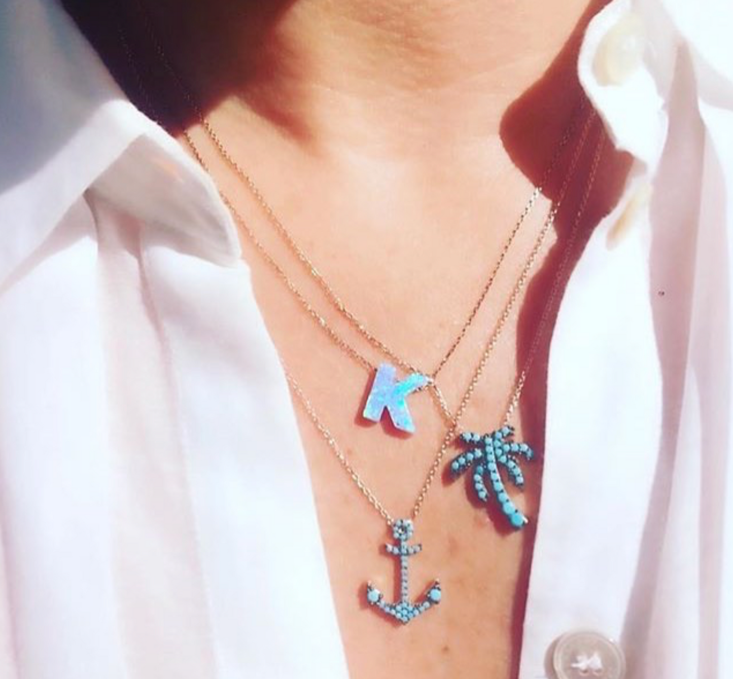 Alphabet K Letter - Opal Necklace