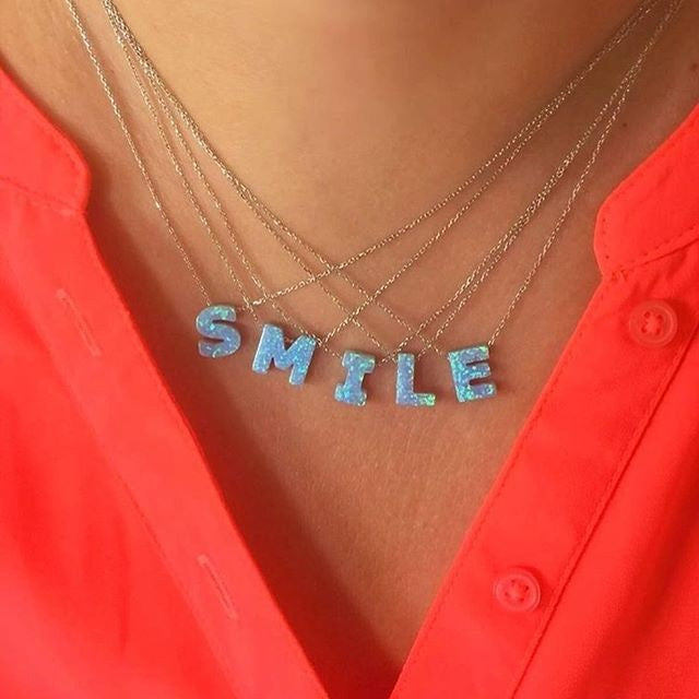 Alphabet S Letter - Opal Necklace