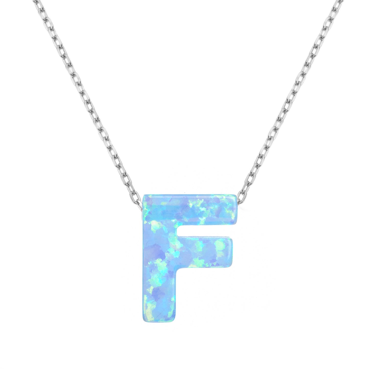 Alphabet F Letter - Opal Necklace
