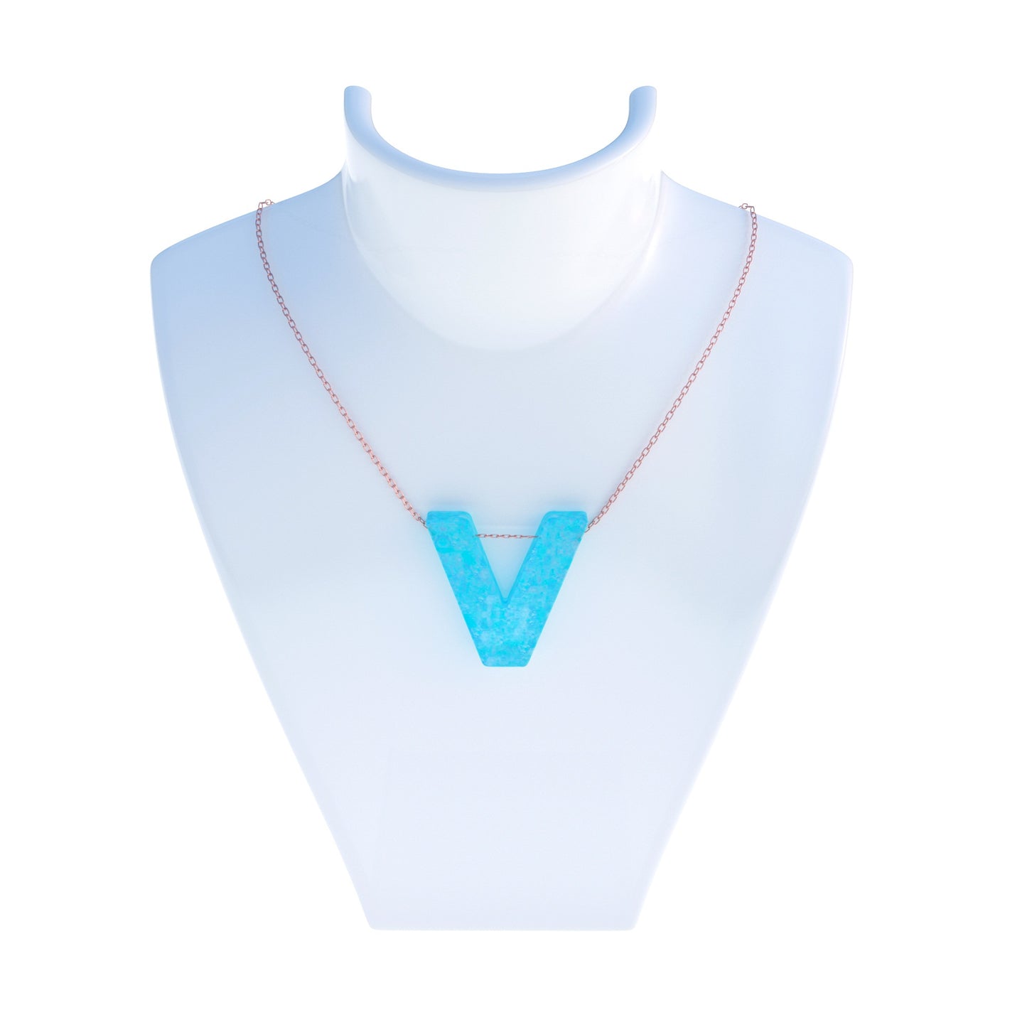 Alphabet V Letter - Opal Necklace