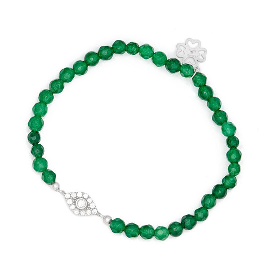 Green Jade Bracelet with Mini Crystal Evil Eye Charm