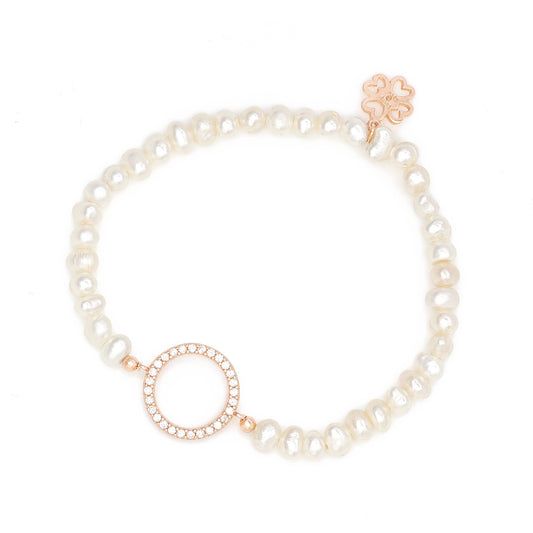 Freshwater Pearl Beaded Bracelet with Crystal Circle of Life® Charm