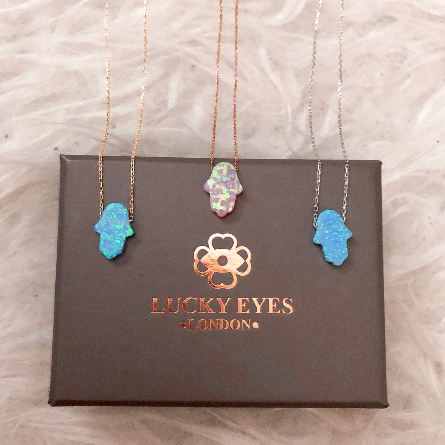 Pink or Green Opal Hamsa Hand Necklace