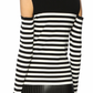 Slim Fit Black and White Stripe Top with Shoulder Detail - Long Sleeves