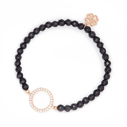 Black Onyx Beaded Bracelet with Crystal Circle of Life® Charm