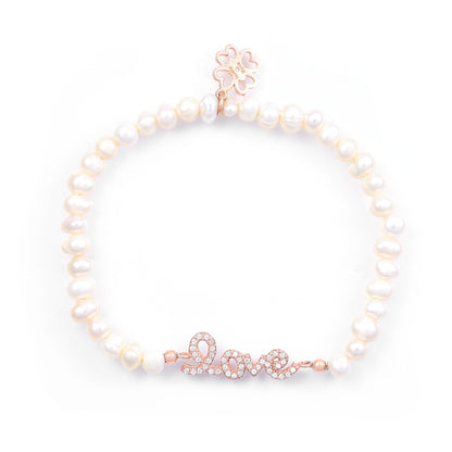 Freshwater Pearl Beaded Bracelet with 'love' Script Charm