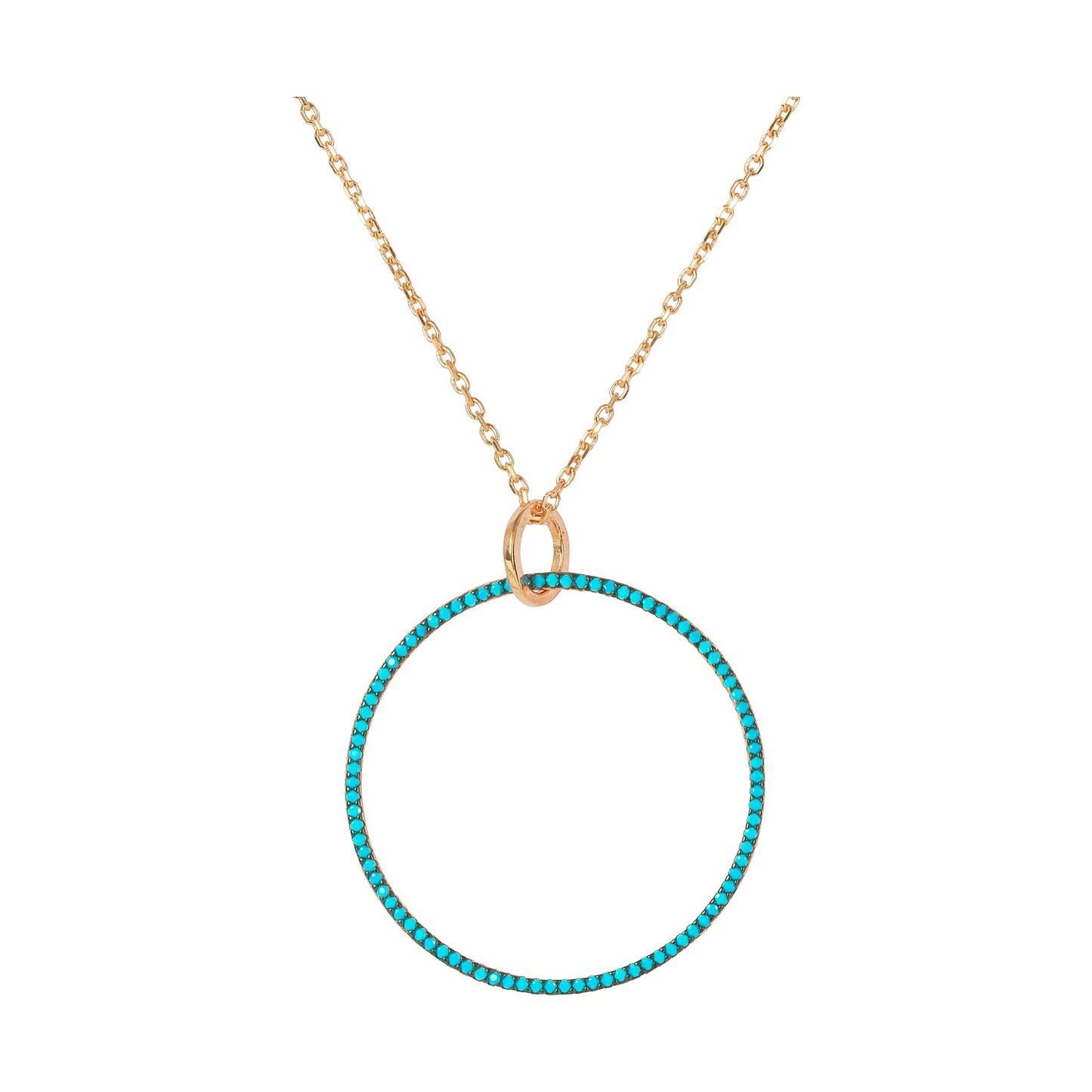 60cm Long Necklace With Large Turquoise Circle ( circle diam 31mm ) - 'Ibiza Vibes' Collection
