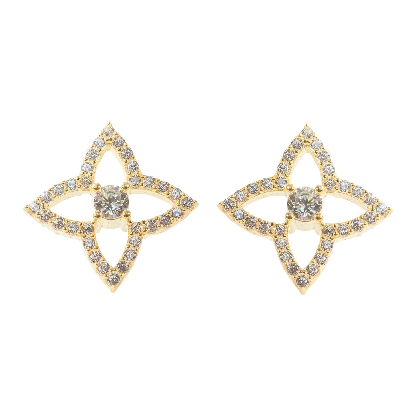Quatrefoil Flower Crystal Stud Earrings *New*