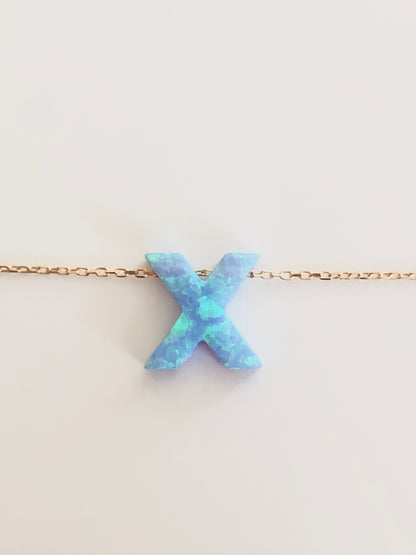 Alphabet X Letter - Opal Necklace