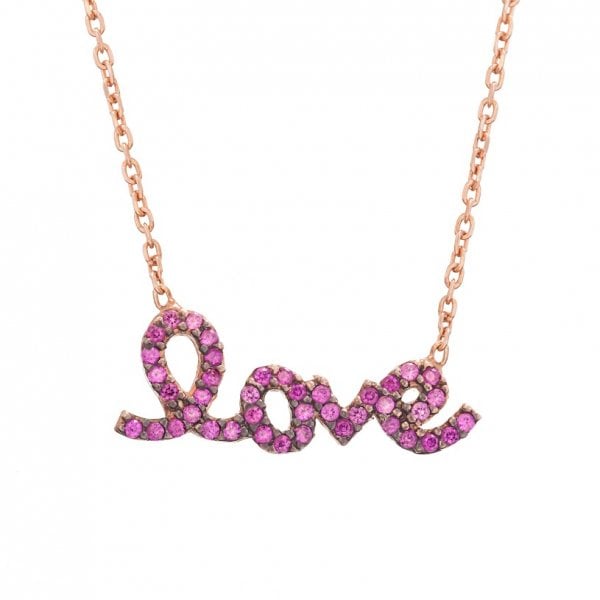 Pink "love" script necklace